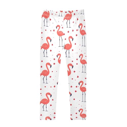 Red Flamingo Floral Girls Leggings Soft Stretch Workout Yoga Dance Pants for Kids Casual Tights