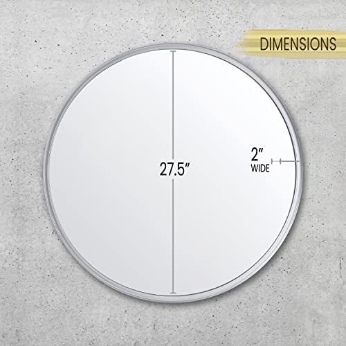 Hbcy Creations Silver Round Wall Mirror - 27.5 Inch Large Round Mirror, Rustic Accent Mirror For Bathroom, Entry, Dining Room, & Living Room. Metal Wall Mirror #TOP5