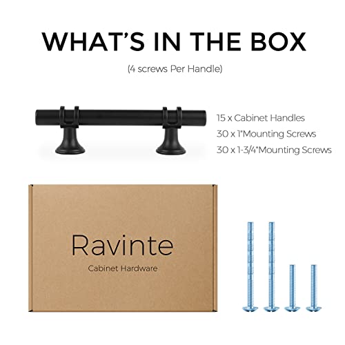 Image of Ravinte 15 Pack 5 Inch Cabinet Pulls Kitchen Cupboard Handles with Round Base Matte Black Drawer Pulls Cabinet Handles 5 inch Length, 3 inch Hole Center