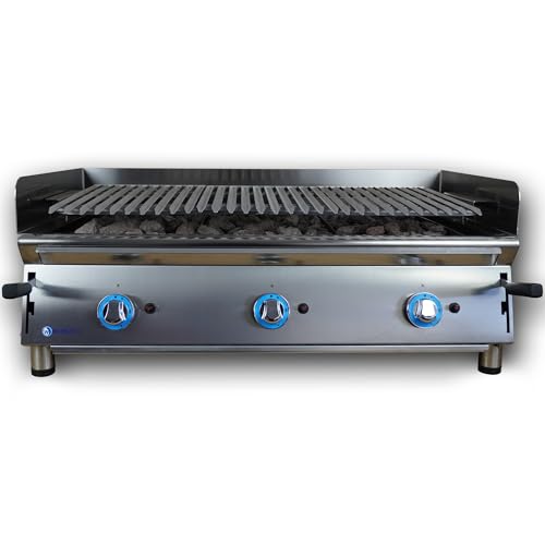 MBH - Barbacoa LUX WORLDMAI 100 cm con Parrilla INOX, Peto y Piedra Volcánica para Hostelería. Barbacoa INOX para Cocina Industrial de Bar y Restaurante