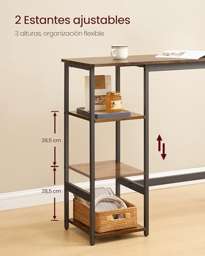 Miniatura 3 de Vasagle 1 Mesa Con 2 Sillas De Cocina, Conjunto De Comedor, Con Estantes De Almacenaje, Para Salón Y Cocina, Marco De Acero, Fácil Montaje, Marrón Rústico Y Negro Tinta Lbt220kd01