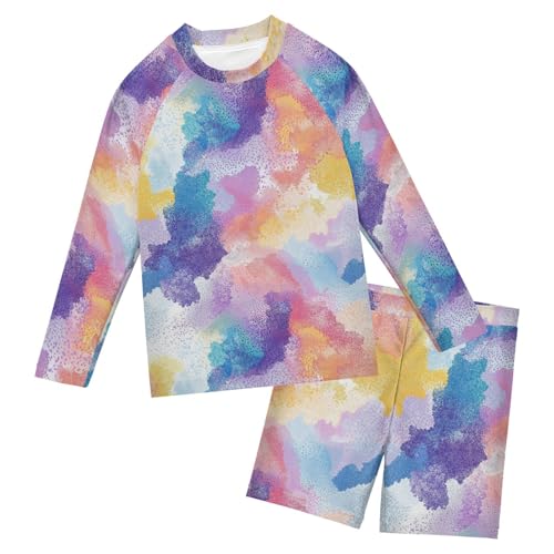 Bañador anti-UV de dos piezas infantil con protección solar y manga larga de colores