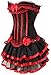 ADELCE Women's Burlesque Stripe Butterfly Bow Corset Body Shape Bustier Corsets with Tutu Skirt Red 2XL