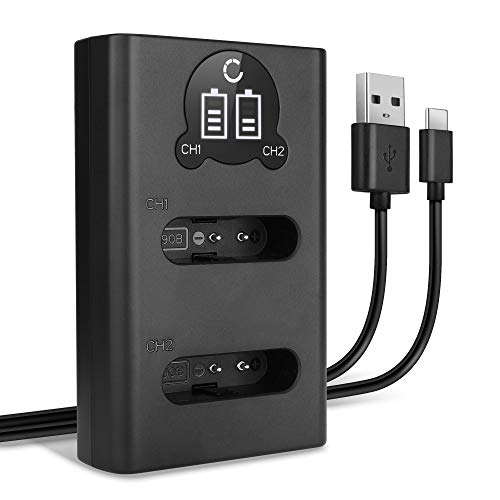 CELLONIC Cargador Dual Li-90B Li-92B Smart y Rápido Compatible con Cargador Doble UC-90 + Cable USB de Carga Alimentación