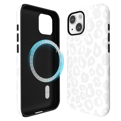 Coque iPhone 14 fine léopard blanc : protection girly et magnétique chic