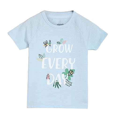 Image of miniklub Boys Blue Printed Round Neck Pure Cotton T-Shirt