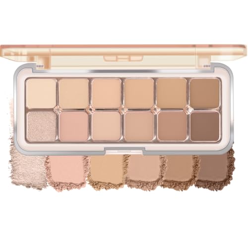 KYDA 12Colors Netural Nude Eyeshadow Palette with Brush, Korean Eyes Makeup