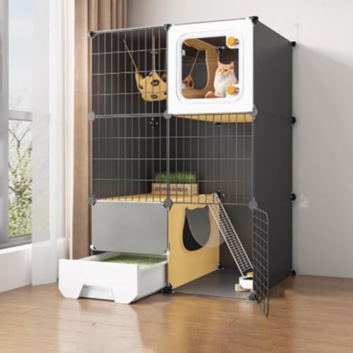 大型 猫 ケージ、猫用ケージ、猫 ケージ 持ち運び、トイレ付き屋内用、猫 ケージ いるか、3段猫用ヴィラ、DIY猫用囲い、屋内猫用犬小屋、1〜3匹の猫用(70*45*105)