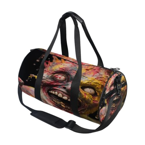 Bolsa de deporte redonda ligera, bolso de lona negro para gimnasio y viaje de terror