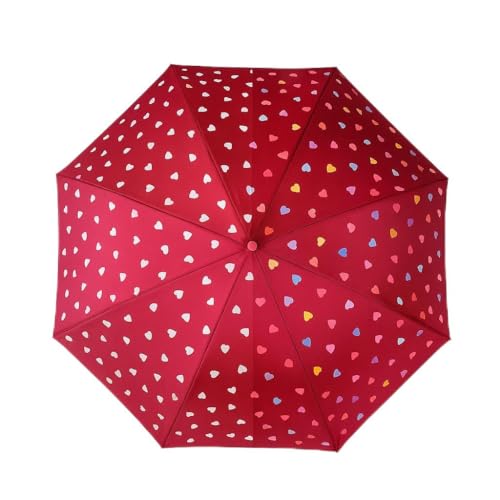 Guarda-chuva grande mudança de cor com a chuva, antivento 100 cm, design corações vermelhos que se transformam com água resistente e elegante para mulher e homem, vermelho
