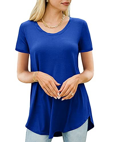 Womens Short Sleeve Crewneck T-Shirts Casual Loose Plain Workout Tunic Tops Athletic Tees (X-Large, Navy, x_l)