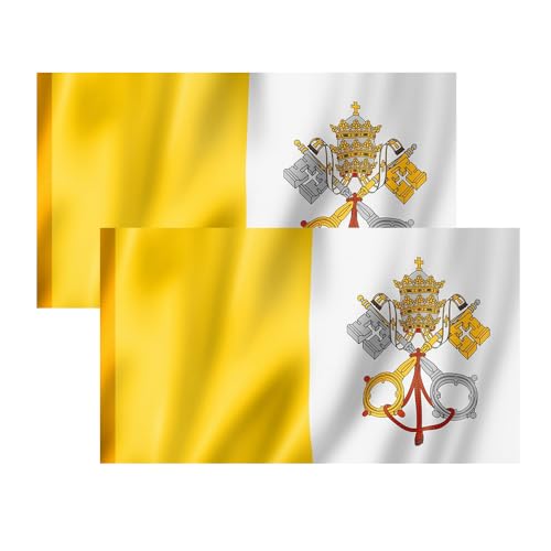 Lot de 2 drapeaux du Vatican - 90 cm x 150 cm - Grand drapeau avec boucle de mât et lacets pour fixation - Drapeau léger pour sport, football, manifestations - (2 x Vatican)