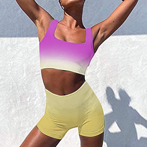 Damen Workout Set 2 Teile, Weste Trainingsanzug Fitness Yoga Set Ribbed Stretchy Sportanzug Top + Leggings Sportwear Yoga Outfits Jogging Gym Sportkleidung Fitnessanzug - Image 3