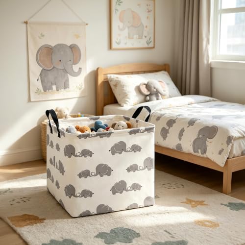 Image of Square Storage Baskets Children Shelves Gift Toy Organizer Room Elephant | Laundry Hamper Collapse Canvas with Handles for Organizing Home Kitchen Children Toys Office Closet Shelf