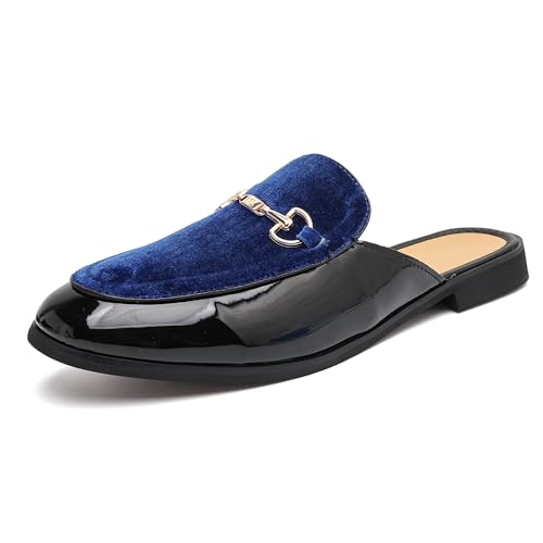 Image of FLQL Men's Leather Scuff Slippers Velvet Slip On Loafers Fashion Backless Mule Clogs Anti-Slip Sandals Slides for Men and Women Designer Size 7-13