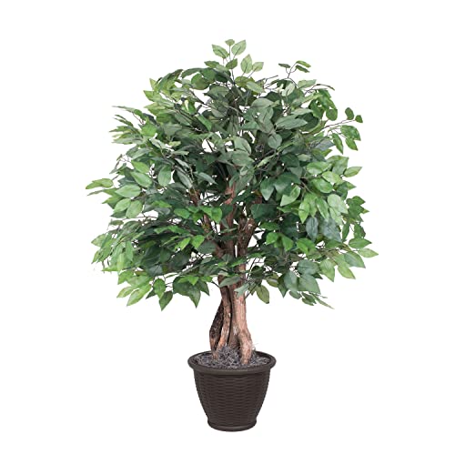 Vickerman 4' Artificial Ficus Extra Full Bush, Brown Plastic Container.