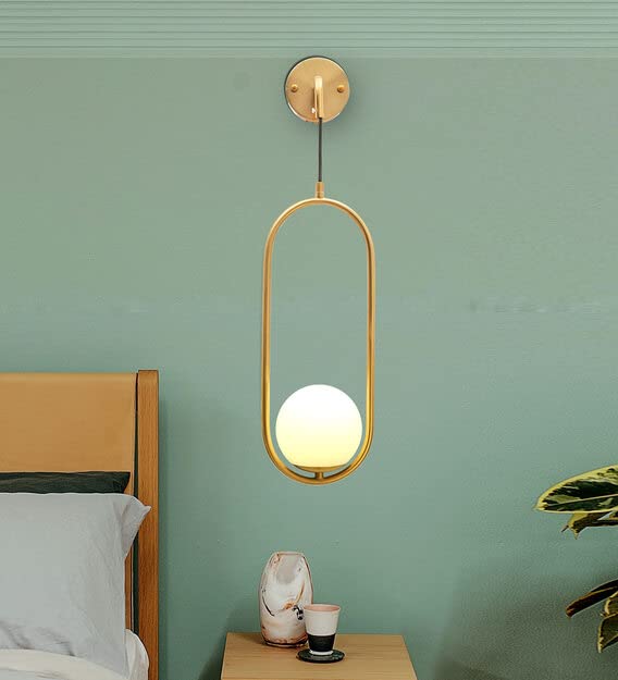 Light Frosted Globe Shade Wall Sconce Contemporary Wall Mounted Light Fixture for Home Decor Bathroom Bedroom Hallway Living Room (Golden) (Bulb not Included) (Oval Hanging Design)