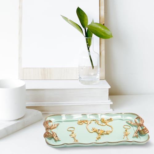 Warmtree WTE012933 Vintage Decorative Tray Towel Tray Storage Tray Dish Plate Fruit Trays Rings Chain Bracelets Earrings Trays Cosmetics Jewelry Organizer Retro Design Bow-Knot Resin Plate Coquette Room Decor  thumb #8
