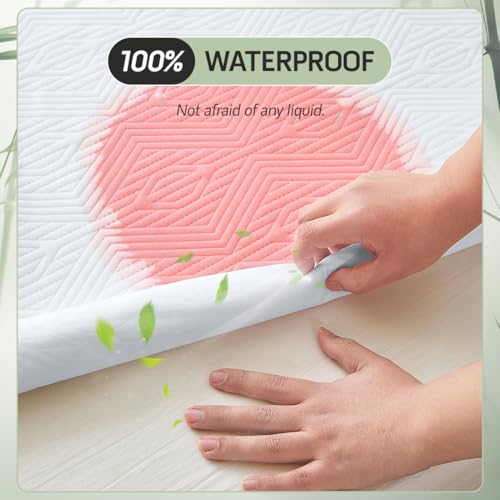 Image of Premium Jacquard 100% Waterproof Queen Mattress Protector, Noiseless, Anti - Slip, Breathable Bed Cover, Rayon from Bambo, Quilted, Mattress Pad Sheet, Deep Pocket 8 inch-21 inch