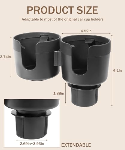Expansor Adaptador Portavasos Carro 2-en-1 Negro ABS miniatura 2