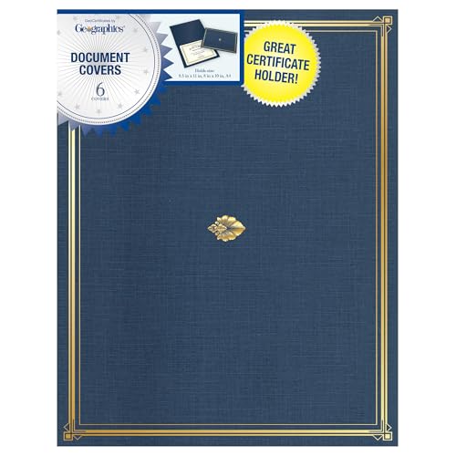 Geographics Classic Linen Certificate/Document Covers, 12.5” x 9.75”, Blue Navy (6 Pack)