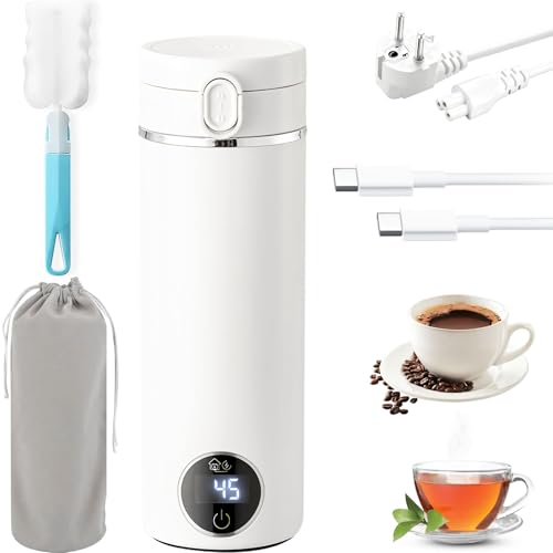 Bouilloire de Voyage Portable de 500 ml avec Chargeur USB-C, Bouilloire électrique avec Poignée de Transport et 6 Réglages de Température, Deux Modes...