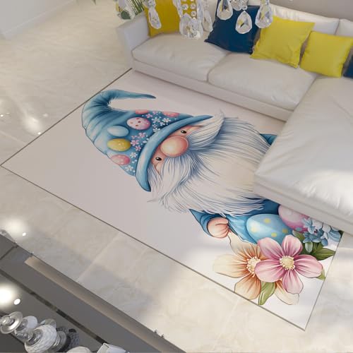 Tapis antidérapants à poils bas fleurs sauvages bleu rose pour salon - 3