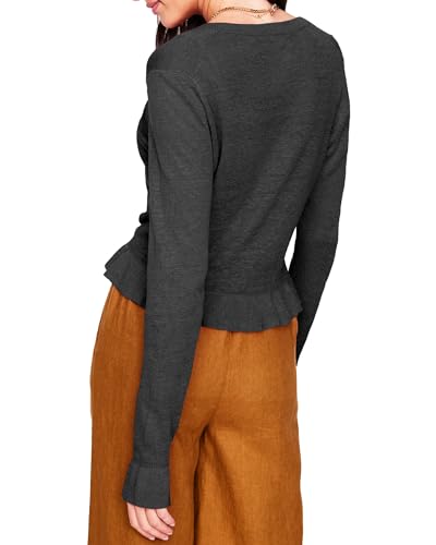 Womens 2025 Fall Winter Ruffle Cardigan Tops Fashion Long Sleeve Crew Neck Button Down Knit Sweater Cardigans2