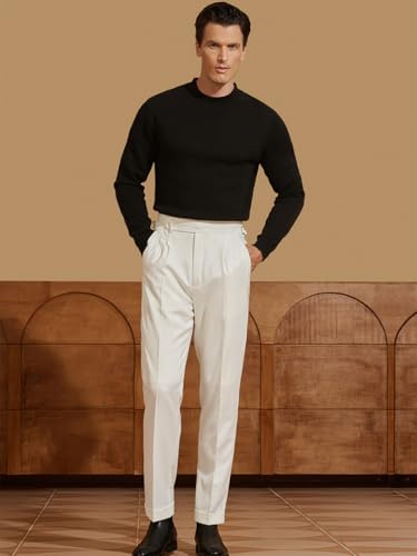 Men's Dress Pants Vintage Pants Straight Fit Flat Front Business Casual Golf Pants3