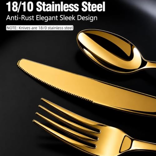 Image of 5 Pcs Gold Cutlery Set for Dining Table the Perfect Mirror Polish Hevy Duty Tableware Including Dinner Spoon, Dinner Fork, Dinner Knife, Dessert Spoon & Dessert Fork
