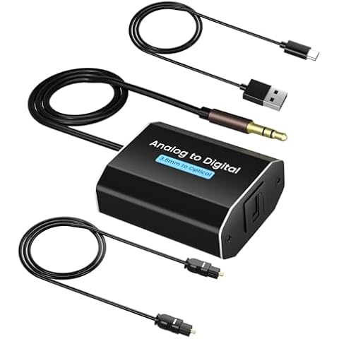 Analog to Digital Audio Converter 3.5mm to Optical with Optical Cable AUX Input Toslink Optical Output 3.5mm to SPDIF Adapter for Gaming Consoles, Computers and projectors etc Cover