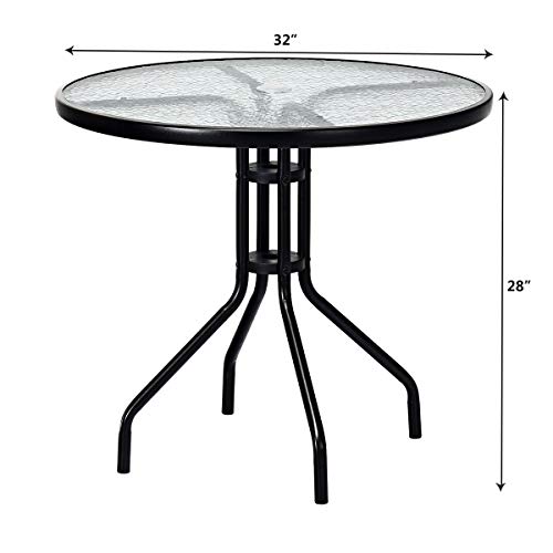 Goplus-32-Outdoor-Round-Patio-Table-with-Umbrella-Hole-All-Weather-Dining-Table-Tempered-Glass-Top-Bistro-Table-Coffee-Table-Furniture-Commercial-Party-Event-for-Backyard-Lawn-Balcony-Pool Goplus 32 Outdoor Round Patio Table with Umbrella Hole All Weather Dining Table Tempered Glass Top Bistro Table Coffee Table Furniture Commercial Party Event for Backyard Lawn Balcony Pool