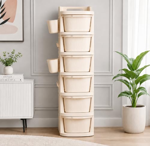 Image of KITCHIVO 6 Layer Multipurpose Plastic Storage Drawer Organizer with Top Tray & Side Hanging Basket for Kitchen, Bathroom, Bedroom, Office, Makeup, Cutlery & Home Organization