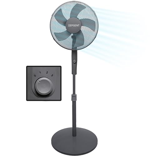 EPISENT 16'' Pedestal Matt Fan | Adjustable Height 140cm | Oscillating & Manual Head Pivot | Rotary Knob Speed Control | Standing Fan for Home & Office (GREY)