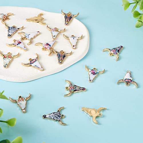 Spritewelry 20Pcs 10 Styles Enamel Cattle Head Charms Pendants Flower Cattle Cow Charms Ox Head Shape Animal Charms For Earring Necklace Bracelet Keychain Jewelry Craft Making #TOP4