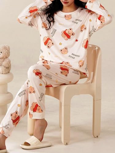 Image of GLASGO Women's Cotton Pajama Set with Top & Pants|| Korean Night Suit|| Lightweight Printed Set || Soft & Comfy Sleepwear for Girls & Women || LNS-3-$