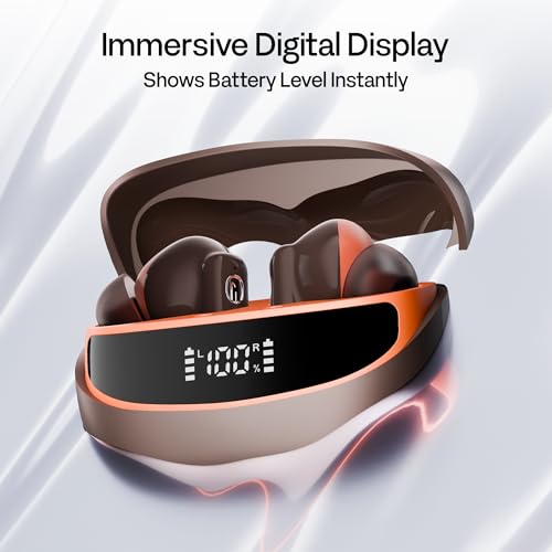 Image of Number Navo Buds Z1 TWS Earbuds,72H Playtime,Digital Display Case,Quad-Mic ENC,Dual Pairing,Hi-Bass 13mm Drivers,Quick Charge,35ms Low Latency,IPX5,Touch Controls,(Autumn Mocha),Brown