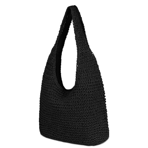 Image of Women Large Straw Beach Bag Handmade Woven Shoulder Bags Hobo Tote Handbag Purse for Summer