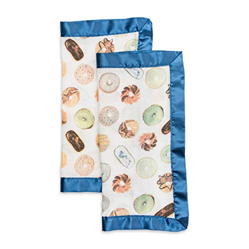 Lulujo Baby Security Lovey Blankets| Unisex Softest Breathable Bamboo Cotton Muslin Security Blanket With Silky Satin Trim| Neutral Comforting Blanket For Girls & Boys | 16In By 16 In| Donuts #TOP1