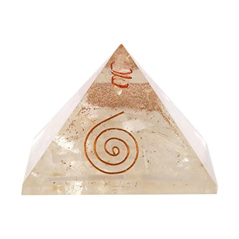 Aatm Selenite Orgone Pyramid for EMF Protection Chakra Healing Meditation Negative Ion Generator Pyramid for Positive Energy with Crystal and Copper (3 and 3 Inches) Cover