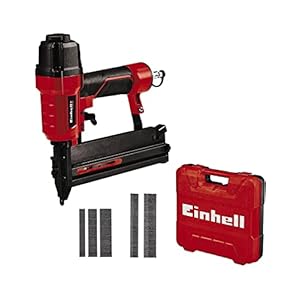 Einhell Pneumatische Tacker TC-PN 50 (schiet nieten en spijkers, vulstand indicator, anti-slip rubberen handgreep, diepte afstelling, Incl. 1500 nietjes en 2000 spijkers, transport en opbergkoffer), Eén maat, Rood, Zwart