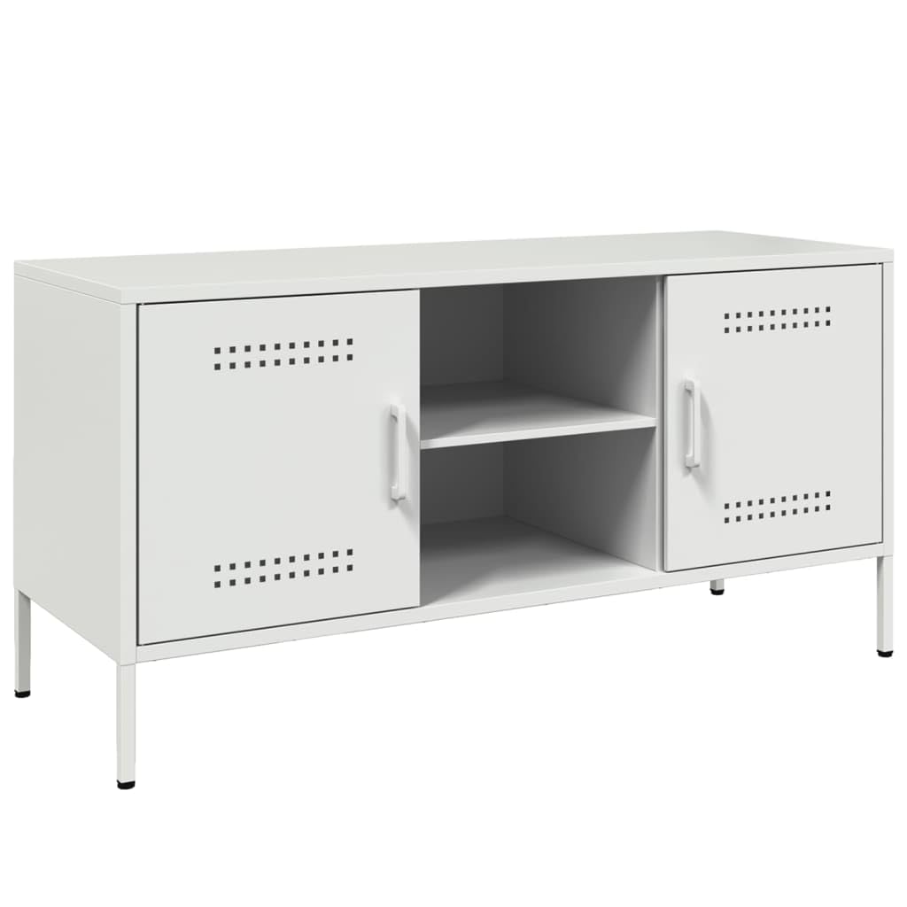 Meuble TV blanc compact avec rangement pour ranger les câbles du salon