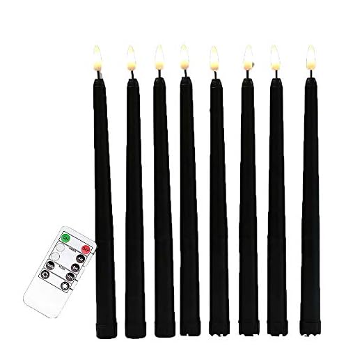 SEKASO Förpackning med 6 fjärrstyrd halloween taper ljus, svart färg flamlösa flammor stubbar ljus, batteri ljus med inkluderade