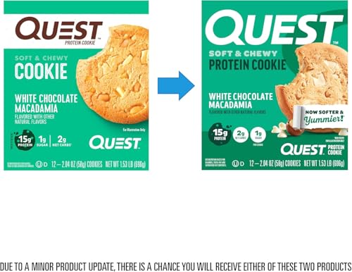 Image of Quest Nutrition White Chocolate Macadamia Cookie, 15g Protein, 1g Sugar, 2g Net Carbs, Keto Friendly, High Protein, Low Carb; 12 Count (Pack of 2)