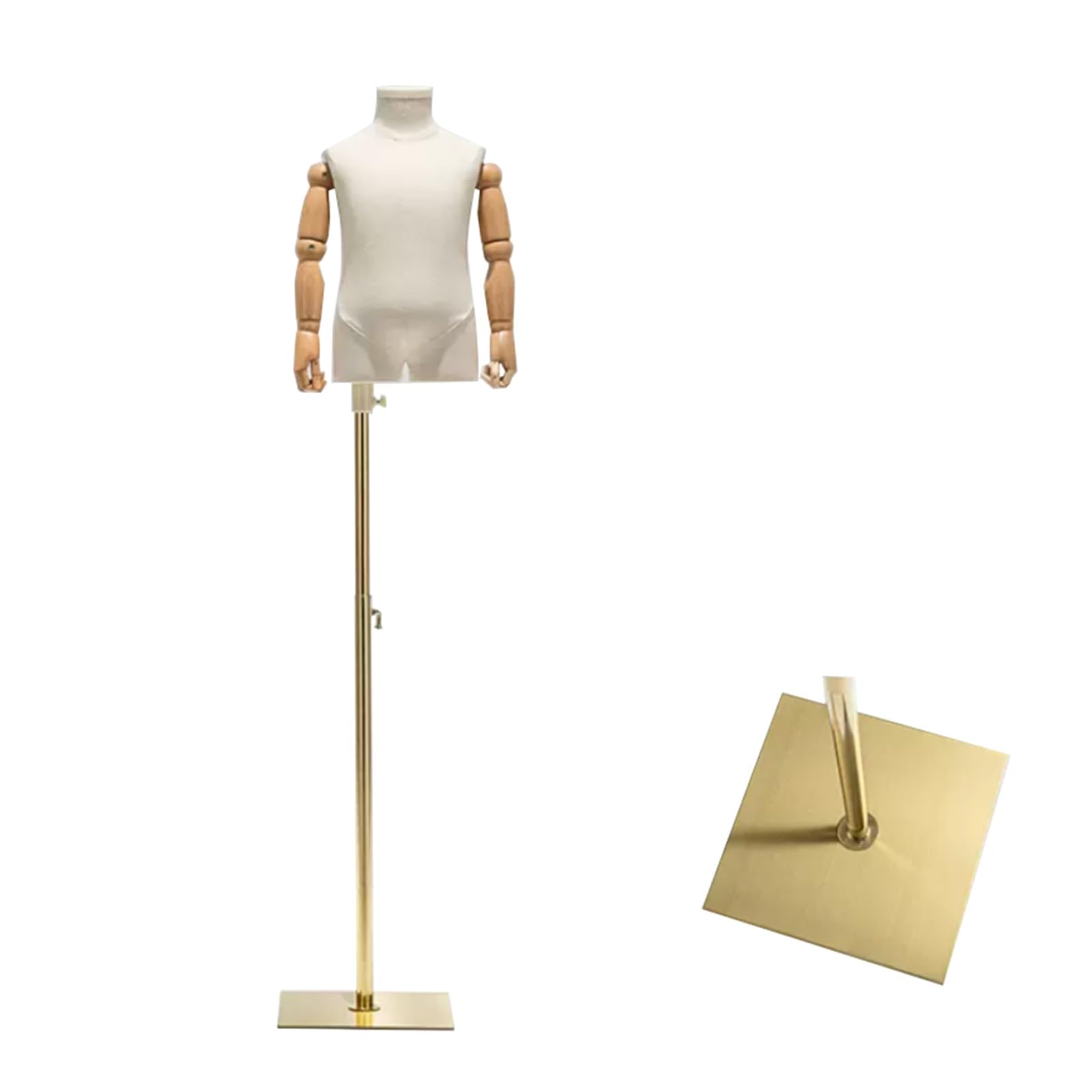 Mannequin buste couture enfant 3 ans avec base carrée or pour vitrine