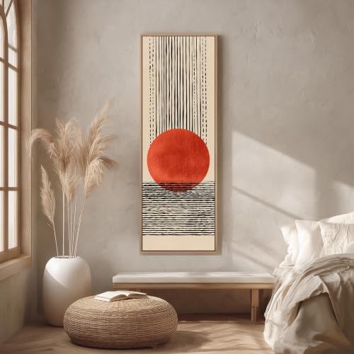 Toile bohème soleil motif géométrique vertical 55x110 cm sans cadre pour salon rétro