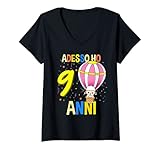donna adesso ho 9 anni palloncino pecora compleanno maglietta con collo a v