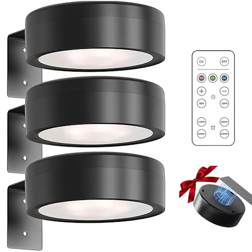 KBIBCK 3Pcs Luces Para Cuadros, 3 Temperaturas de Color, Luces inalámbricas para cuadros, Lamparas Sin Cables Con Control Remoto, Funciona Batería, Brillo Ajustable Y Temporizador, negro