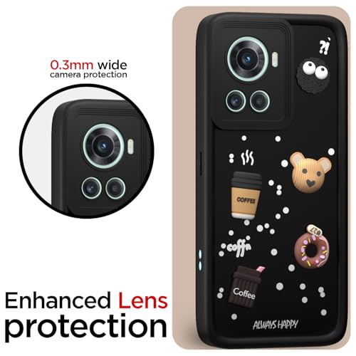 Image of Pikkme Back Cover for OnePlus 10R 5G | Cute Fun Cartoon 3D Bear Silicone Full Body Protection Bumper Cover (Black)