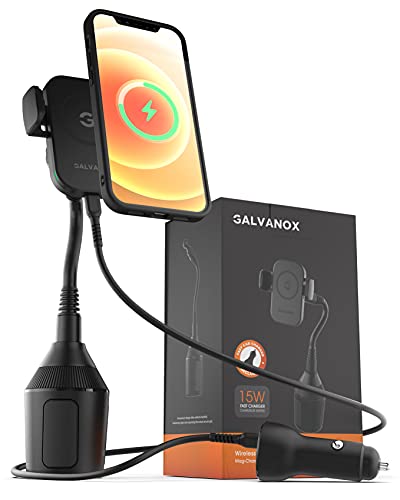 GALVANOX Cup Phone Holder for Car with Designed for MagSafe Wireless Charger (15W) Auto Clamping Magnetic iPhone 12/13/14/15 Pro/Max Cup Mount